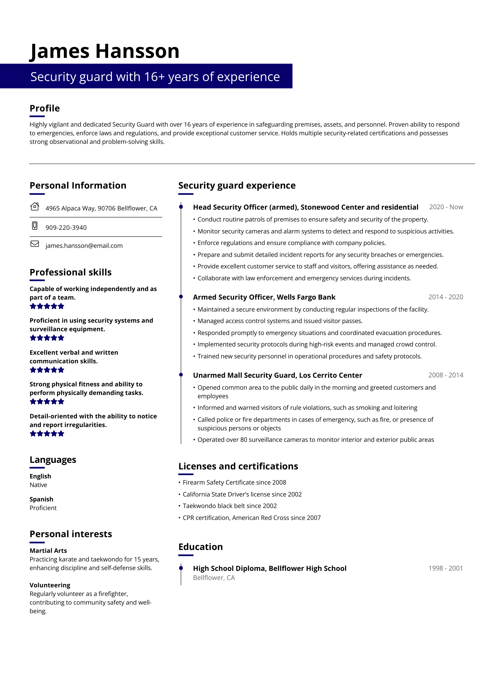 Security Guard Resume Example [Guide] - Jofibo