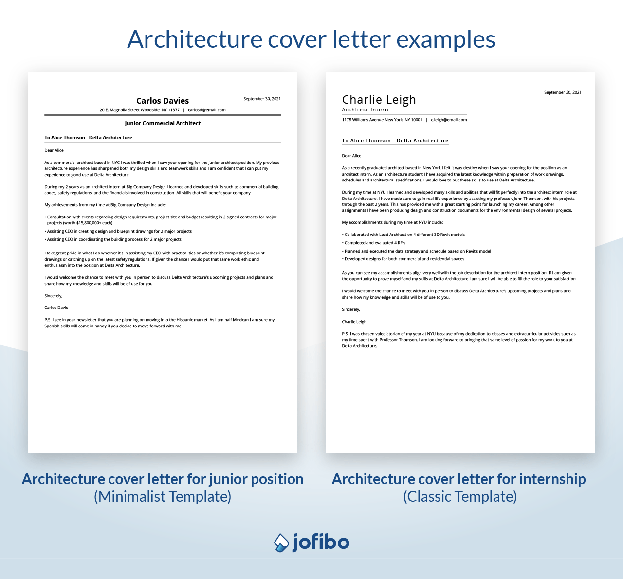 Architecture cover letters examples for intern position and junior position