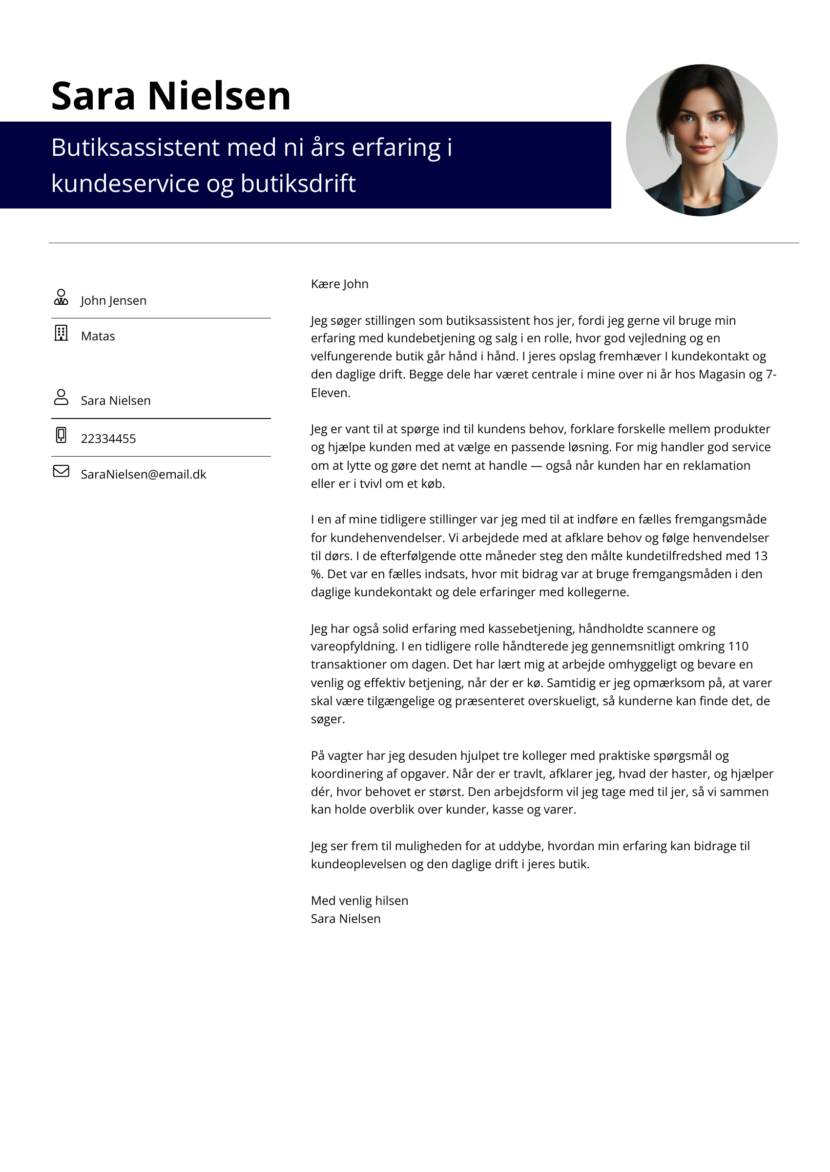 butiksassistent ans&oslash;gning eksempel