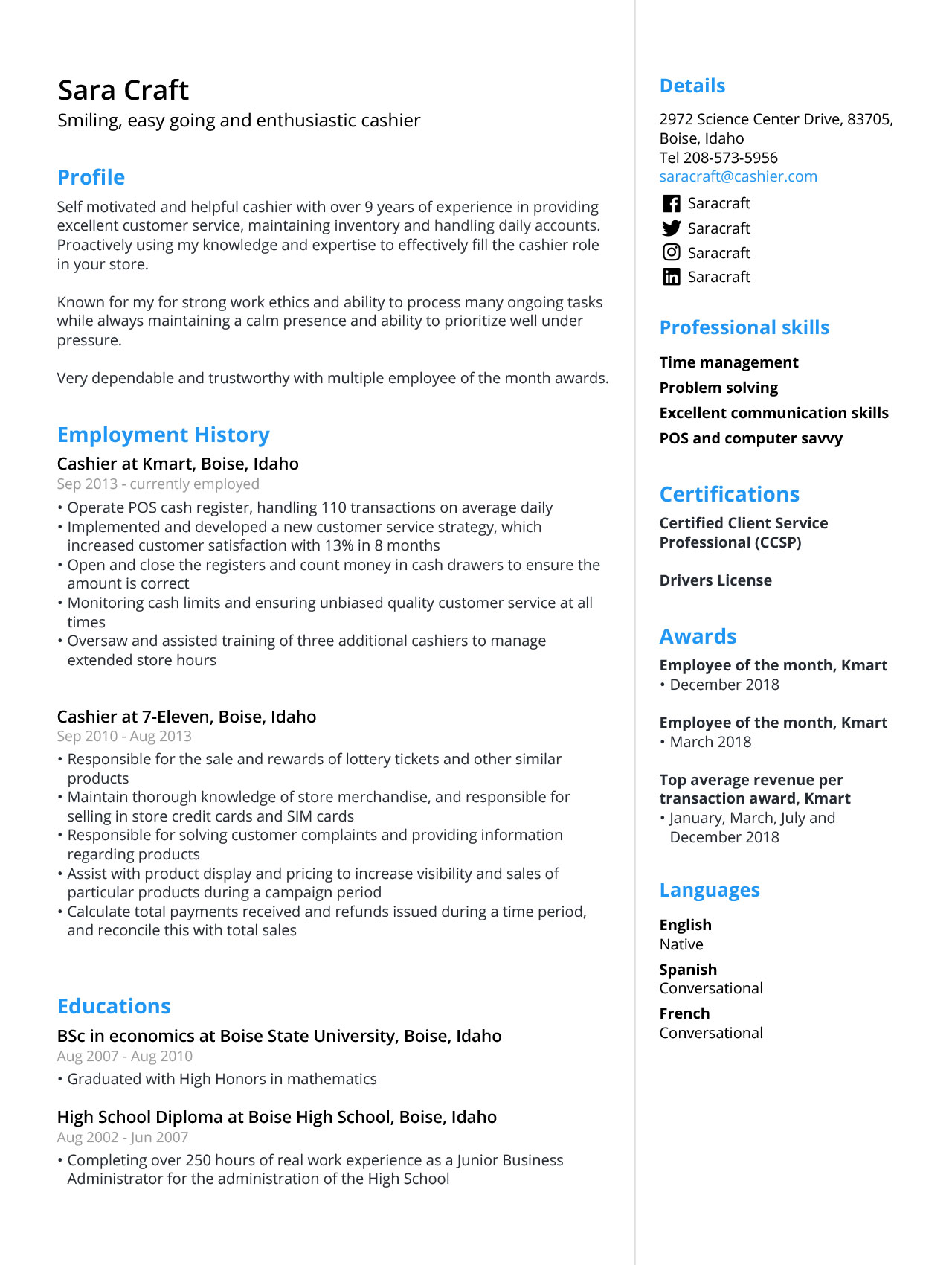 Cashier Resume Sample Template 2024 Guide Jofibo