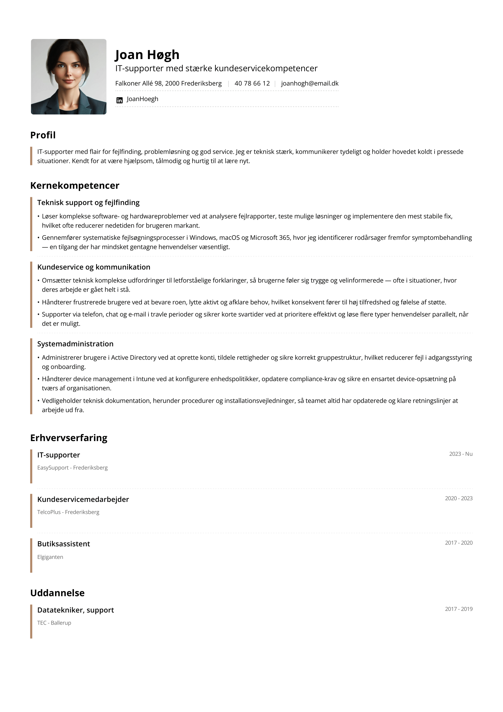 Billede af et eksempel på et IT supporter CV med det funktionelle CV format