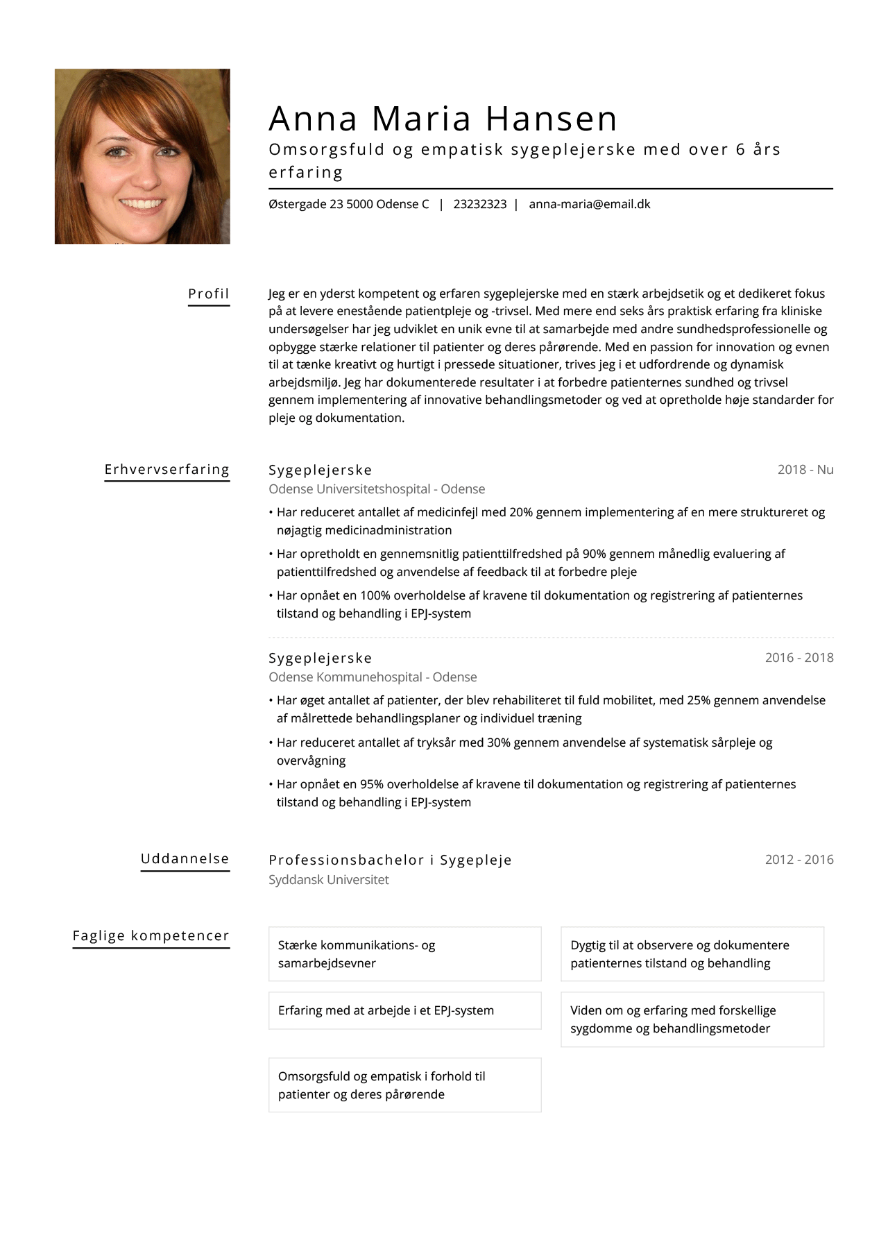 Eksempel på et CV som sygeplejerske