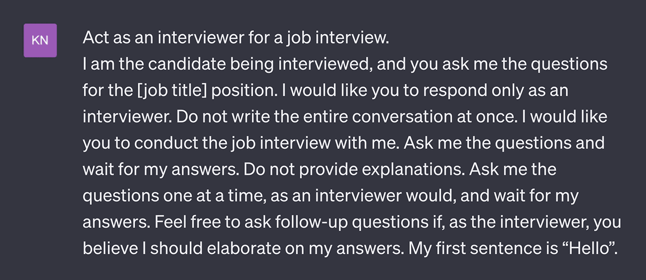 Prompt for ChatGPT to provide feedback on your job interview