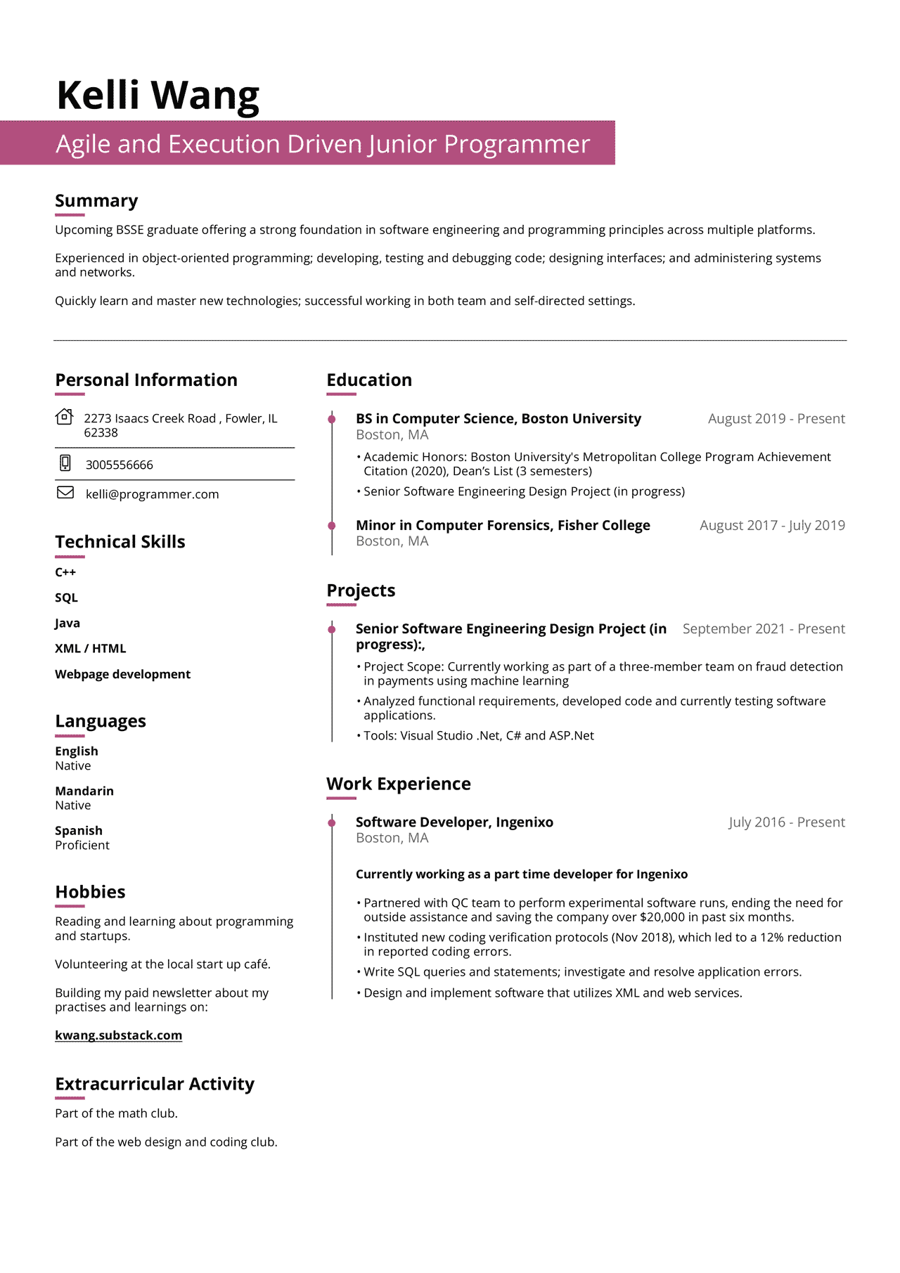 write developer resume