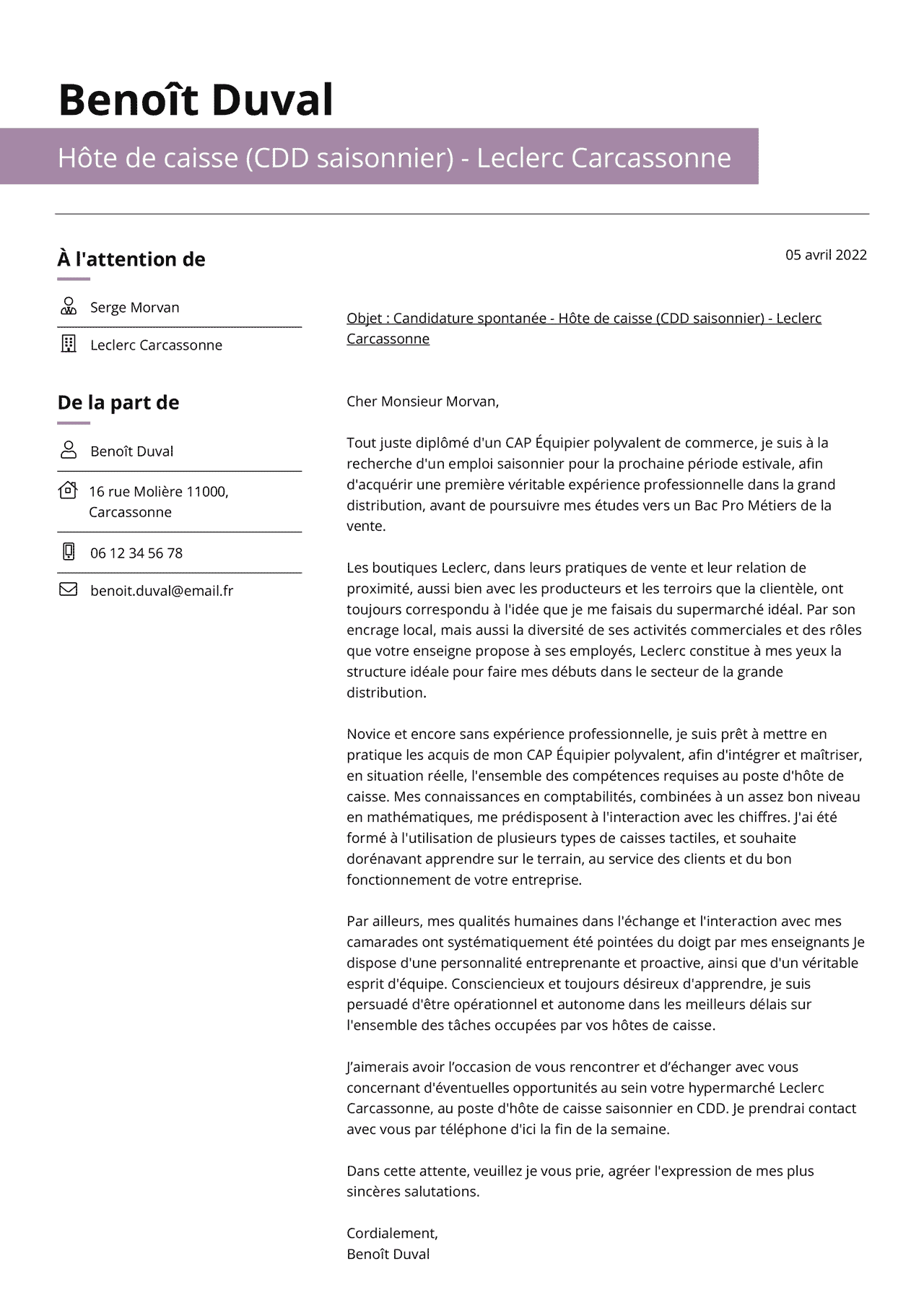Comment Envoyer Une Lettre De Motivation Leclerc GVUS