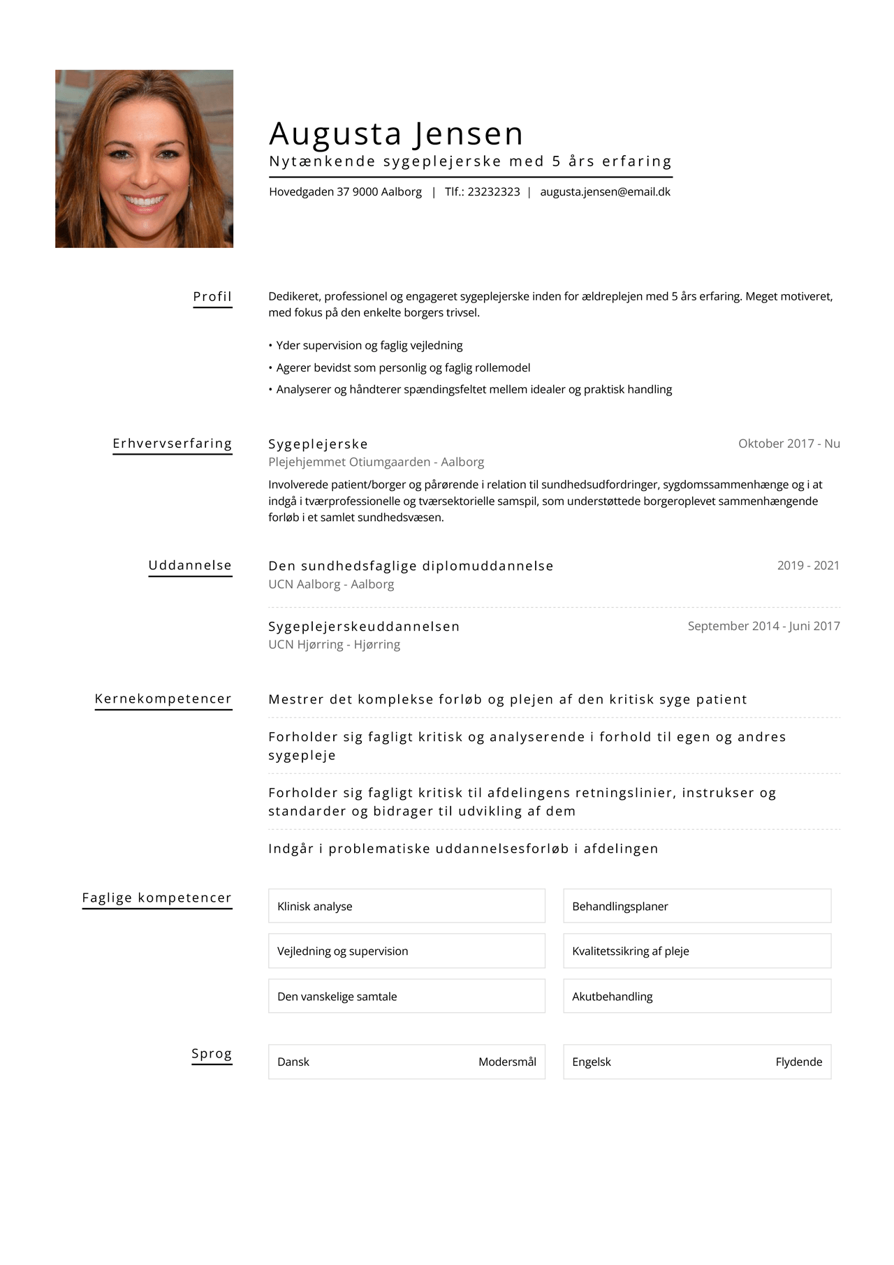 Eksempel på et sygeplejerske CV
