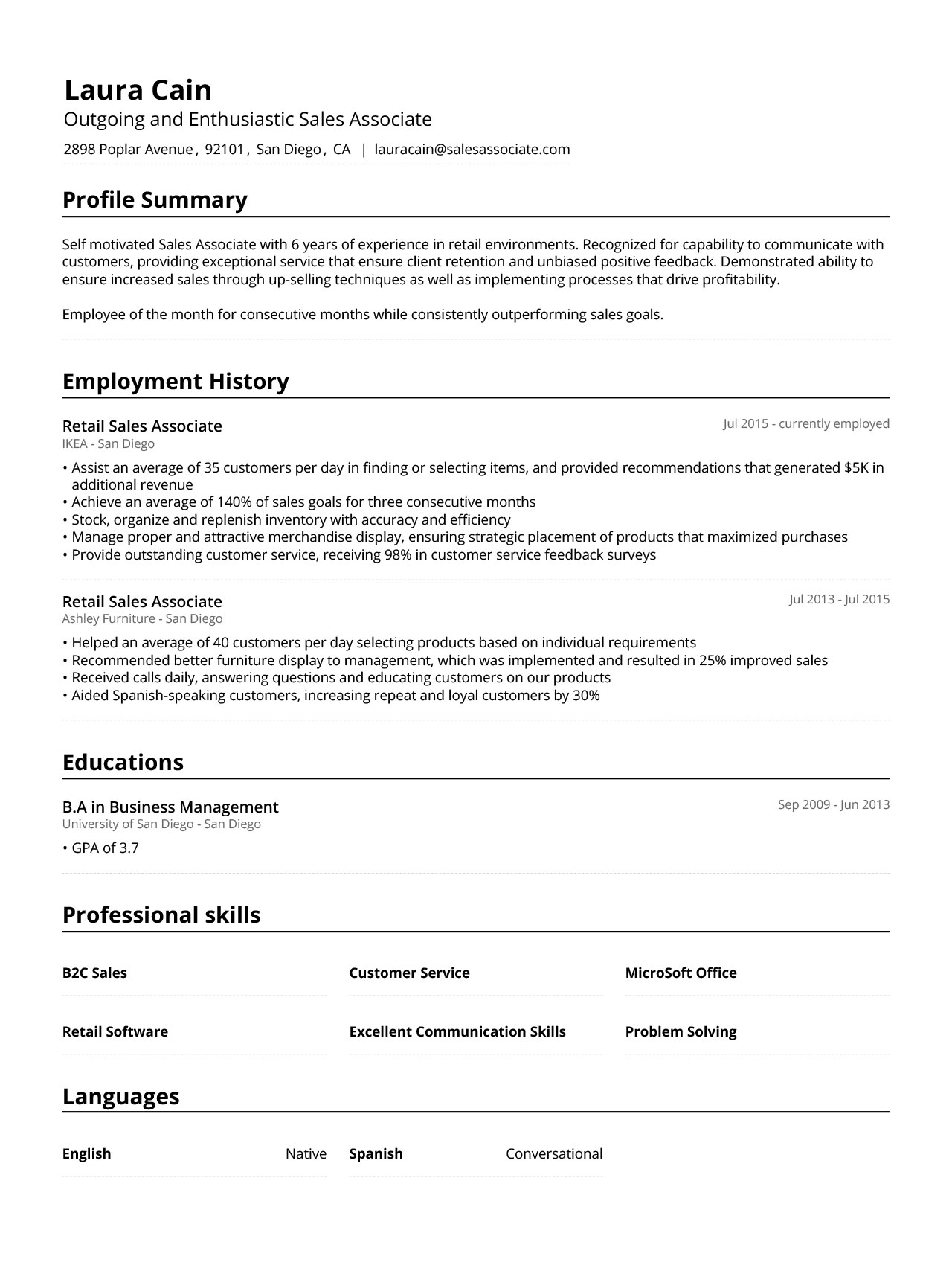 Sales Associate Resume Example & Writing Guide [2022] - Jofibo