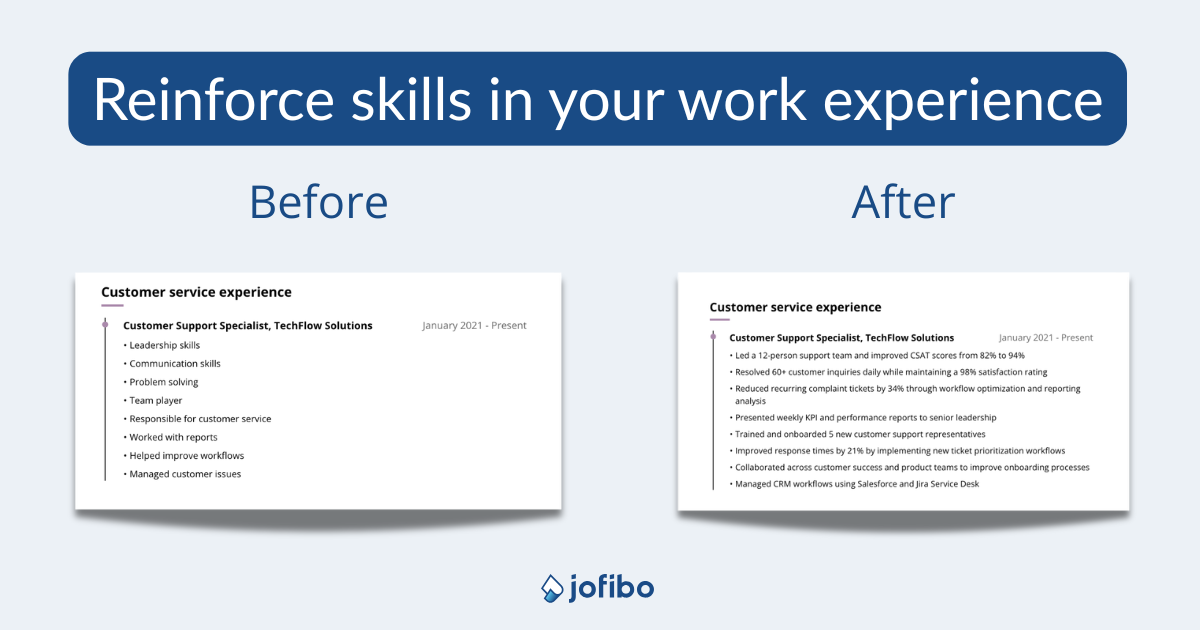Examples of how to add your skills in your work history